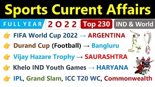 Sports Current Affairs 2022  Jan To Dec  Top 230 Sports Current Affairs 2022  IMP Sports CA 2022 [upl. by Absalom]