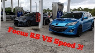 Focus RS Races Upgraded Turbo Mazdaspeed 3 Street Racing [upl. by Aenehs]