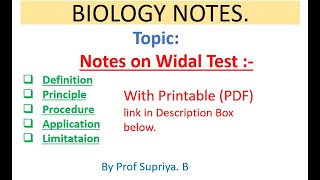 Notes on WIDAL TEST Definition Principle Procedure Application amp Limitataions [upl. by Lhary]