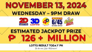 WATCH PCSO Live Lotto Result Today 9PM November 13 2024  LRT PH [upl. by Eimorej]