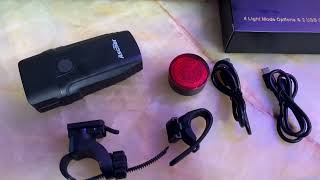 How to use an Ascher rechargeable bike light front and rear 🚲 unboxing Amazon [upl. by Aynnat972]