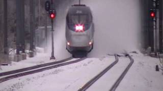 Acela Express kicking up piles of snowKingston [upl. by Tlok]