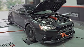 8000rpm 470Hp Lancer EVO X feat SEQUENTIAL Gearbox on the DYNO  Turbo Flutter sounds amp AntiLag [upl. by Haikan]