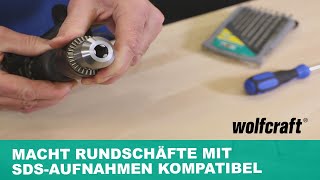 SDSPlus Bohrfutter Set Macht Rundschaftaufsätze mit SDSBohrhammermaschinen kompatibel  wolfcraft [upl. by Kcira]