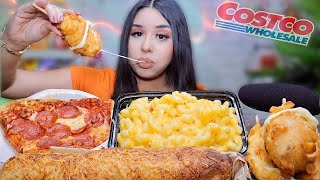 ASMR EATING COSTCO FOODS chicken bake mac n cheese pizza cheesy corn dogs MUKBANG whisper [upl. by Teyut]