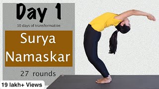 Yoga at Home  Day 1 Surya Namaskar 27 rounds  10 days of transformation  Yogbela [upl. by Cecil277]