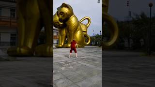 The boy in red kicked the ball Boy kicks ball and smashes the golden statue of monk shorts [upl. by Cahan766]