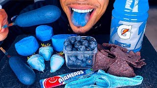 ASMR EATING BLUE FOOD CORN DOG FRUIT BLUEBERRIES STRAWBERRIES CHIPS CANDY MUKBANG JERRY NO TALKING [upl. by Claudia]