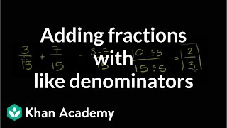 Adding fractions with like denominators  Fractions  PreAlgebra  Khan Academy [upl. by Elnore592]