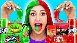 Red VS Green Food Challenge  Eating Only 1 Color Food for 24 Hours by Crafty Hype [upl. by Noelani190]