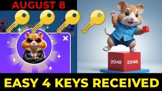 HAMSTER KOMBAT CHAIN CUBE 2048 FOR AUGUST 8  9 4 KEYS RECEIVED hamsterkombat [upl. by Raimes]