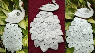 How to make Thermocol plate peacock  thermocol plate craft ideas  easy white peacock making [upl. by Oilalue543]