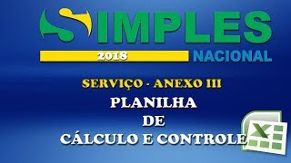 SIMPLES NACIONAL 2018 SERVIÇO ANEXO III PLANILHA DE CÁLCULO E CONTROLE [upl. by Ernesto]