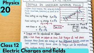 20 Dipole in uniform external field Electric Charges and fields Electrostatic Class12 Physics [upl. by Enajaras42]