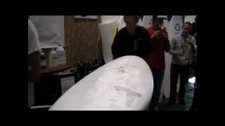 Ventura Sacred Craft Surfboard Glassing demonstration 2 of 3 [upl. by Eyahs]