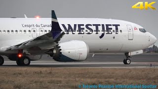 4K New Livery WestJet 737 MAX 8 CFNWD TakeoffRWY 06L Toronto Pearson 162019 [upl. by Aicsila]