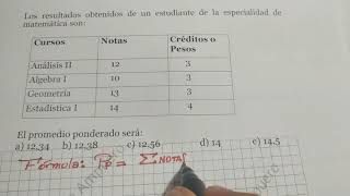 Problemas resueltos en Estadística promedio ponderado mikizon [upl. by Nylrahc]