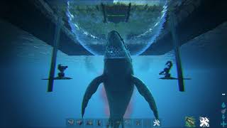 Ark Survival evolved Easy kill Alpha Leedsichthys Ocean Platform Motoboat Tek shield Turrets [upl. by Kinney960]