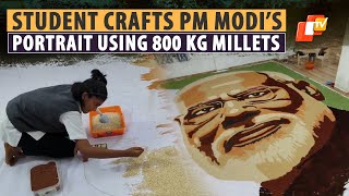 13YearOld Student Crafts PM Modi’s Portrait Using 800 Kg Of Millets  Chennai [upl. by Einna]