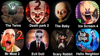 The Twins Death Park 2 The Baby In Yellow Ice Scream 4 Mr Meat 2 Evil Doll Scary Rabbit Hello [upl. by Alroy]