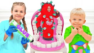 Diana and Roma save Teeth from Microbe  Brushing Your Teeth Story [upl. by Aicileb]