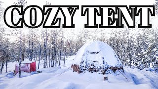 COZY HOT TENT in FREEZING WEATHER BEST HOT TENT for WINTER CAMPING [upl. by Neslund451]