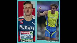 Karsten Warholm vs Mondo Duplantis 100m Race trackandfield athletic sprinting polevault 100m [upl. by Eras]