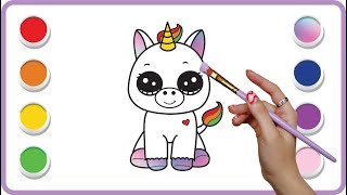 UNICORN drawing and coloring for kids  Cute baby unicorn drawing easy [upl. by Jodoin]