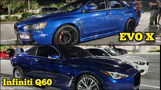 Big Turbo Mitsubishi Evo VS Upgraded Turbos Infiniti Q60  Money Race amp Drama [upl. by Connett]