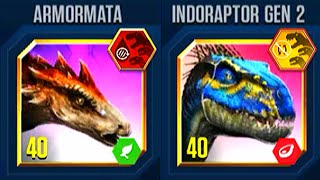 ARMORMATA VS INDORAPTOR GEN 2  JURASSIC WORLD THE GAME [upl. by Anastasie352]