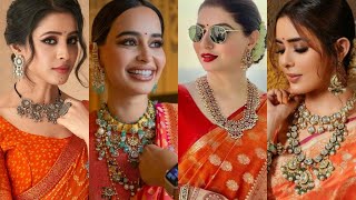 orange Saree makeup Look ideas with jewellery  Makeup ideas for orange Saree [upl. by Fassold]