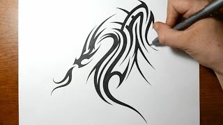 Drawing a Cool Tribal Dragon Tattoo Design [upl. by Shawnee]