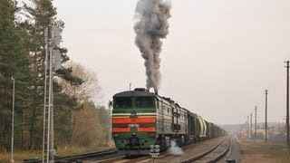 Запуск дизеля тепловоза 2ТЭ10М3548 и отправления  2TE10M3548 engine start up and departure [upl. by Buckley]