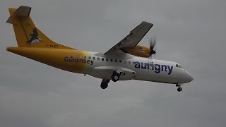 Aurigny ATR 42500 GHUET Landing at LBA 27816 [upl. by Arfihs]