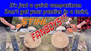 Quick comparison Ported Stihl MS400 vs Ported Husqvarna 359 [upl. by Ahsitil]