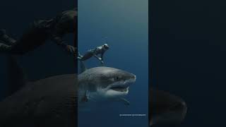 Pregnant or Full Largest great white shark alive swimming with shark conservationist oceanramsey [upl. by Pandolfi]