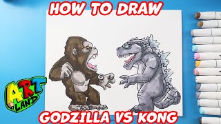 How to Draw Cartoon Godzilla vs Kong [upl. by Zuckerman]