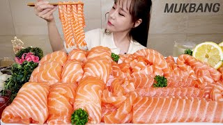 SUB 연어를 왕창 먹어보자 🧡 연어회 연어국수 연어초밥 하이볼 먹방 RAW SALMON SUSHI SEA GRAPES SEAFOOD REAL SOUND ASMR MUKBANG [upl. by Kostival]