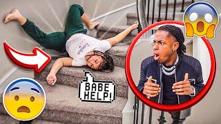 FALLING DOWN THE STAIRS PRANK ON BOYFRIEND CUTE REACTION [upl. by Luthanen314]