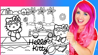 Coloring Hello Kitty in the Summer Coloring Pages  Markers amp Crayons [upl. by Mrots]