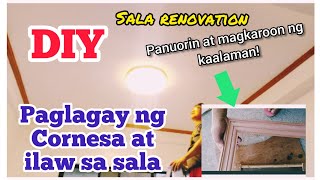 Paano maglagay ng Cornesa o molding at ilaw sa sala DIYHow to install crown molding and light DIY [upl. by Corine255]