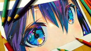 Drawing  ANIME EYES with Colored Pencils  Kuroito Art [upl. by Yelra921]