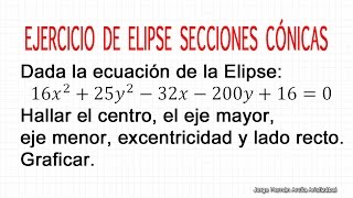 Ejercicio 1 de Secciones Conicas Elipse [upl. by Fabyola968]