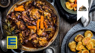 Coq au Vin Rezept I Hähnchen in Rotwein  EDEKA [upl. by Arliene]