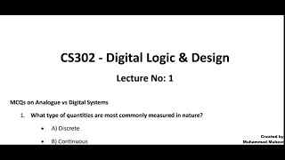 CS302Digital Logic amp Design MCQS Lecture 1 Virtual University Mid Term Exam preparation [upl. by Strickman]