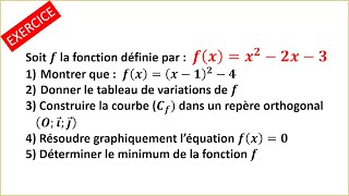 Exercice fonction polynôme du second degré  TRONC COMMUN SCINTIFIQUE ET TECHNOLOGIQUE [upl. by Elinnet216]