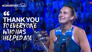 “The Marvel from Minsk”  Emotional Sabalenka Crowned Australian Open Champion  Eurosport Tennis [upl. by Hluchy]