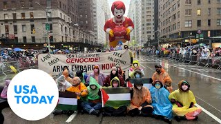 Officials arrest protesters amid Macys Thanksgiving Day parade  USA TODAY [upl. by Hertzfeld]