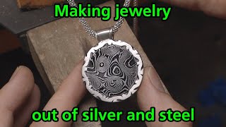 Making Jewelry Out of Silver and Damascus Steel [upl. by Stannwood]