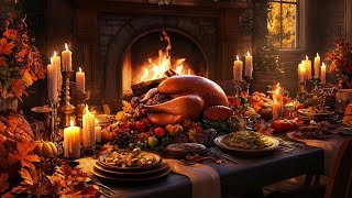 Cozy Thanksgiving Kitchen Ambience with Piano Music amp Fireplace Sounds  Peaceful Warm [upl. by Mcquillin]